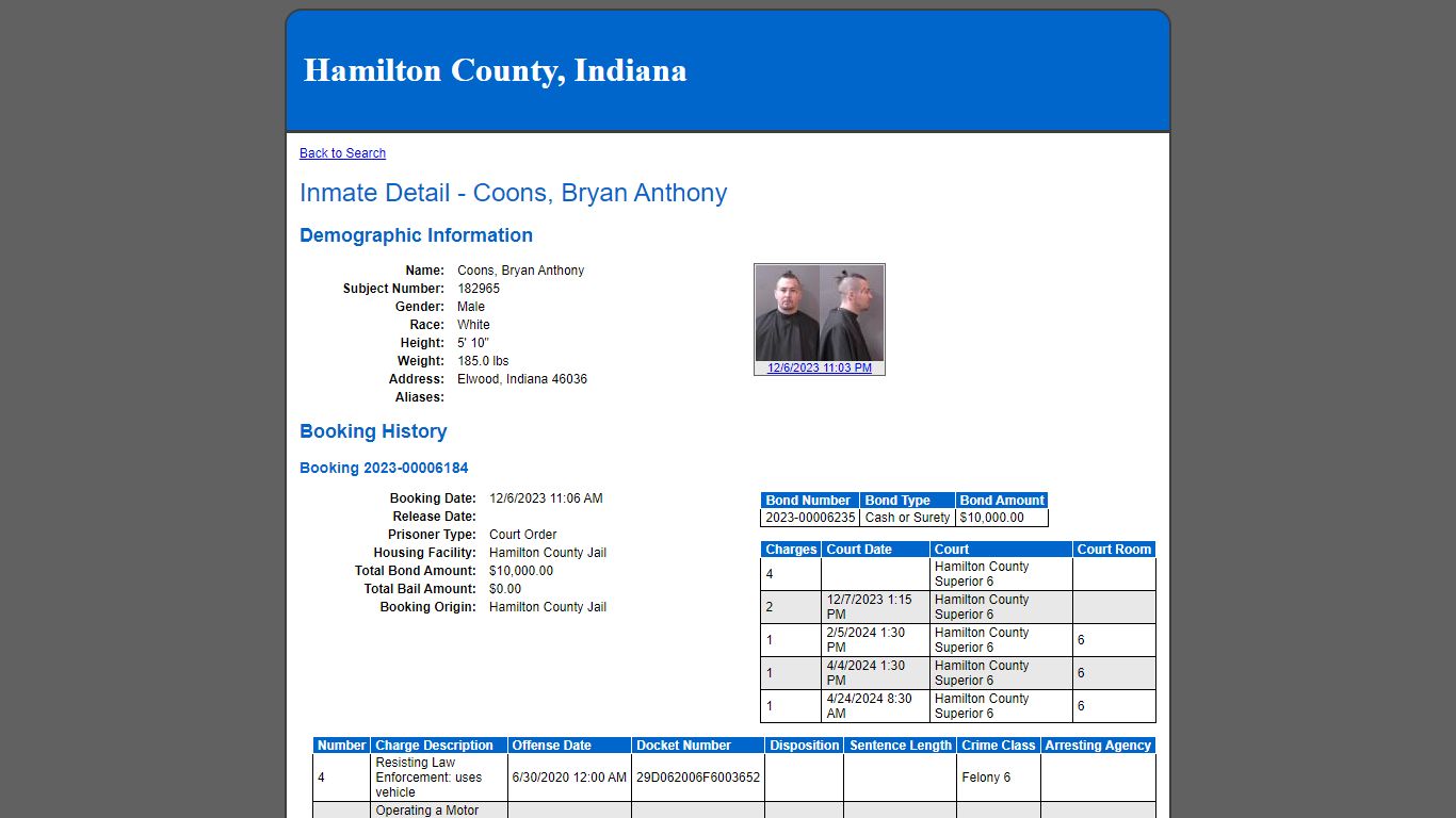 Inmate Detail - Coons, Bryan Anthony